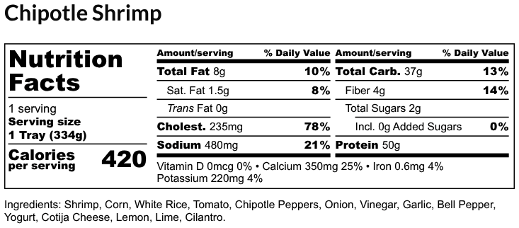 Nutritional Facts - Chipotle Shrimp 6oz